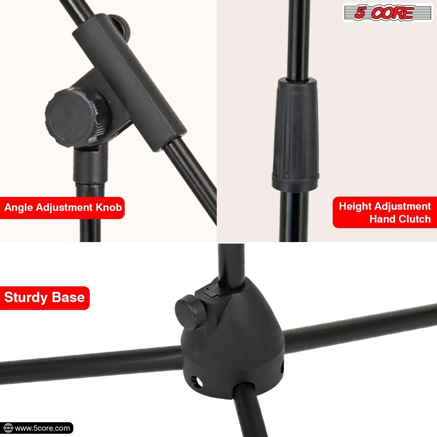 5Core Tripod Mic Stand 4Pcs Heavy Duty Adjustable Holder Floor Microphone Boom Arm BLACK