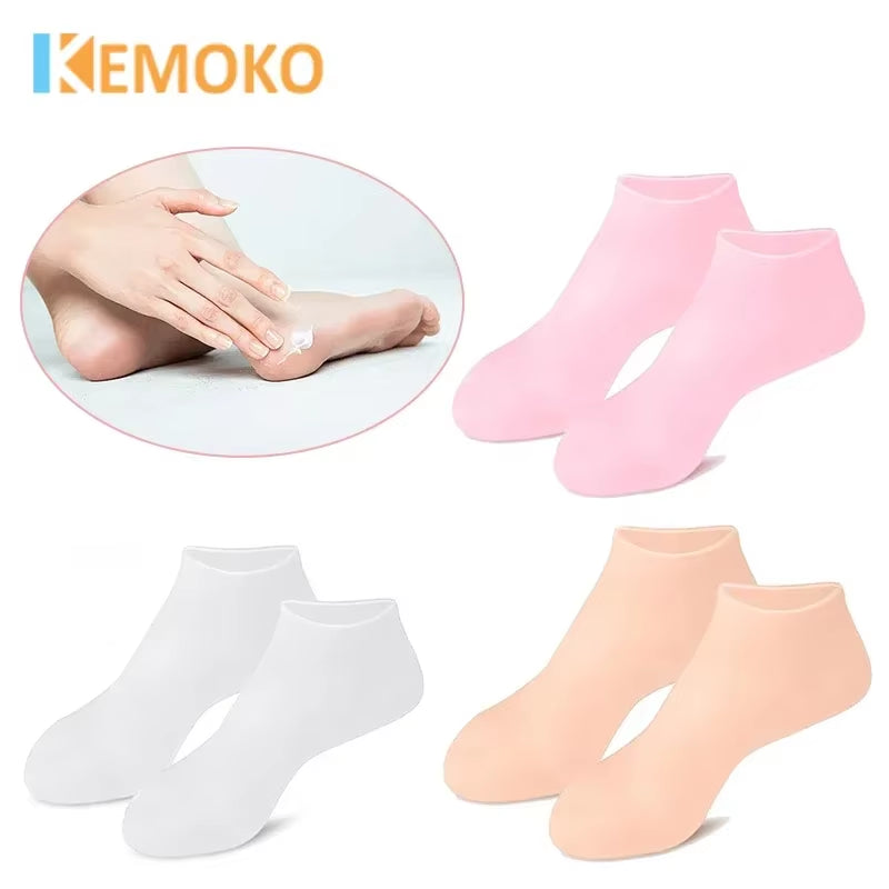 2 Pack Moisturizing Silicone Gel Socks for Dry Cracked Feet Nourishing Skin Lubricating Foot Care Massage Socks Manicure Tools