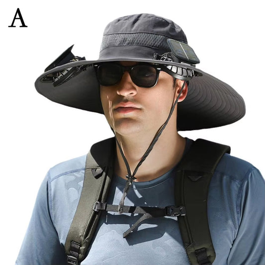 For Outdoor Camping Fishing Hiking Sunscreen Fisherman Hat Solar Fan Cap Portable Solar Charging Cap with Fan Suitable