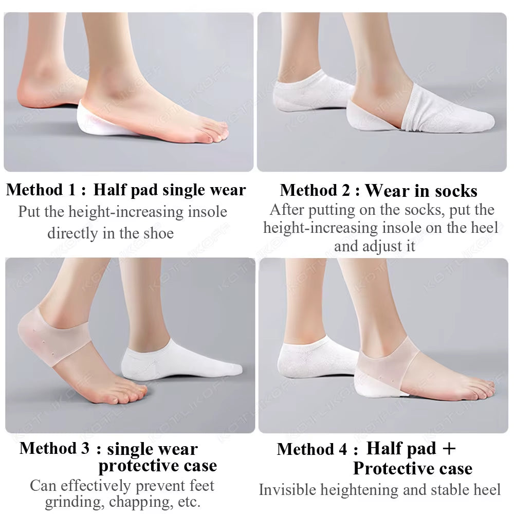 Invisible Silicone Height Increase Insole Silicone Socks Gel Heel Pads Heel Protectors Heightening Lift Shoes Sole Pad Unisex