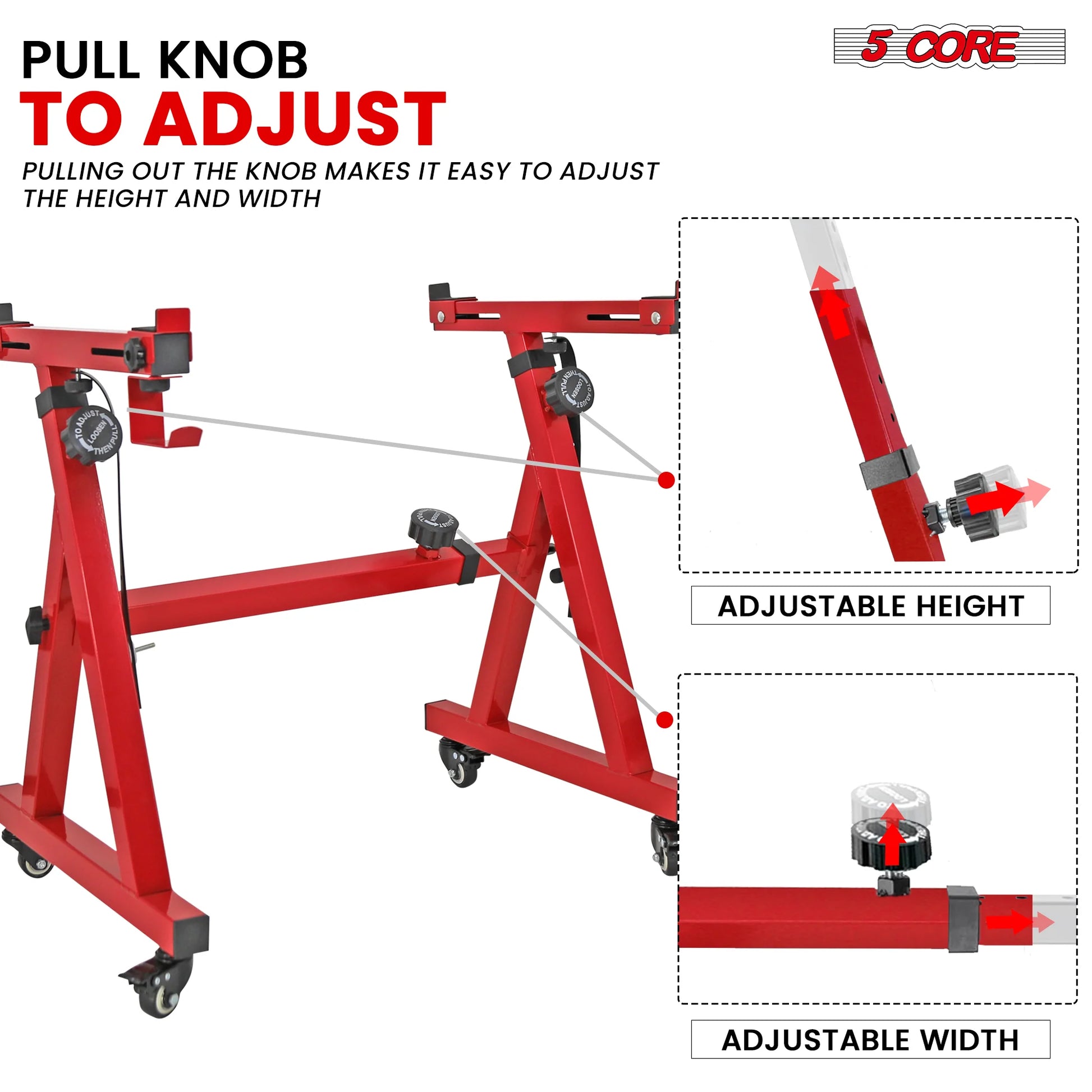 5Core Keyboard Stand Z Style Sturdy Adjustable Electric Piano Riser Holder with Wheels RED