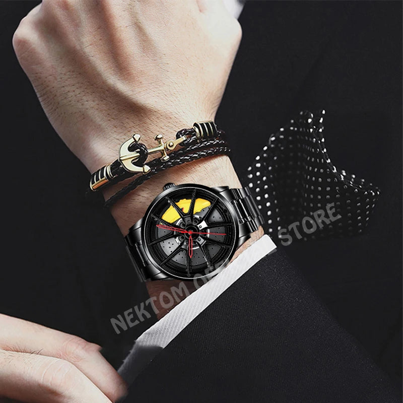 NEKTOM Mans Luxury Watches Sports Car Watches Quartz Waterproof Sport Rim Hub Wheel Wristwatch Car Quartz Men'S Watches