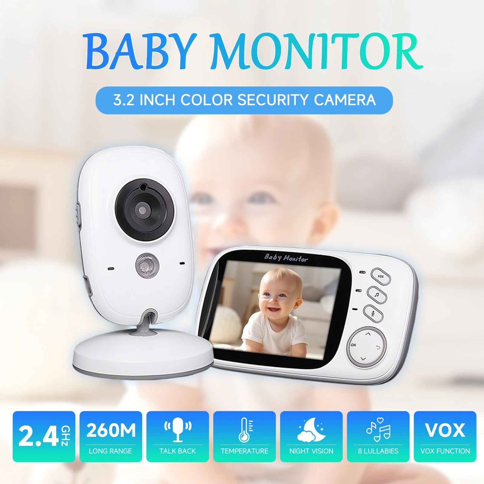 Baby Monitor New VB603 Wifi Surveillance Camera 3.2" LCD Display Video Intercom Digital Cameras Security-Protection for Newborm