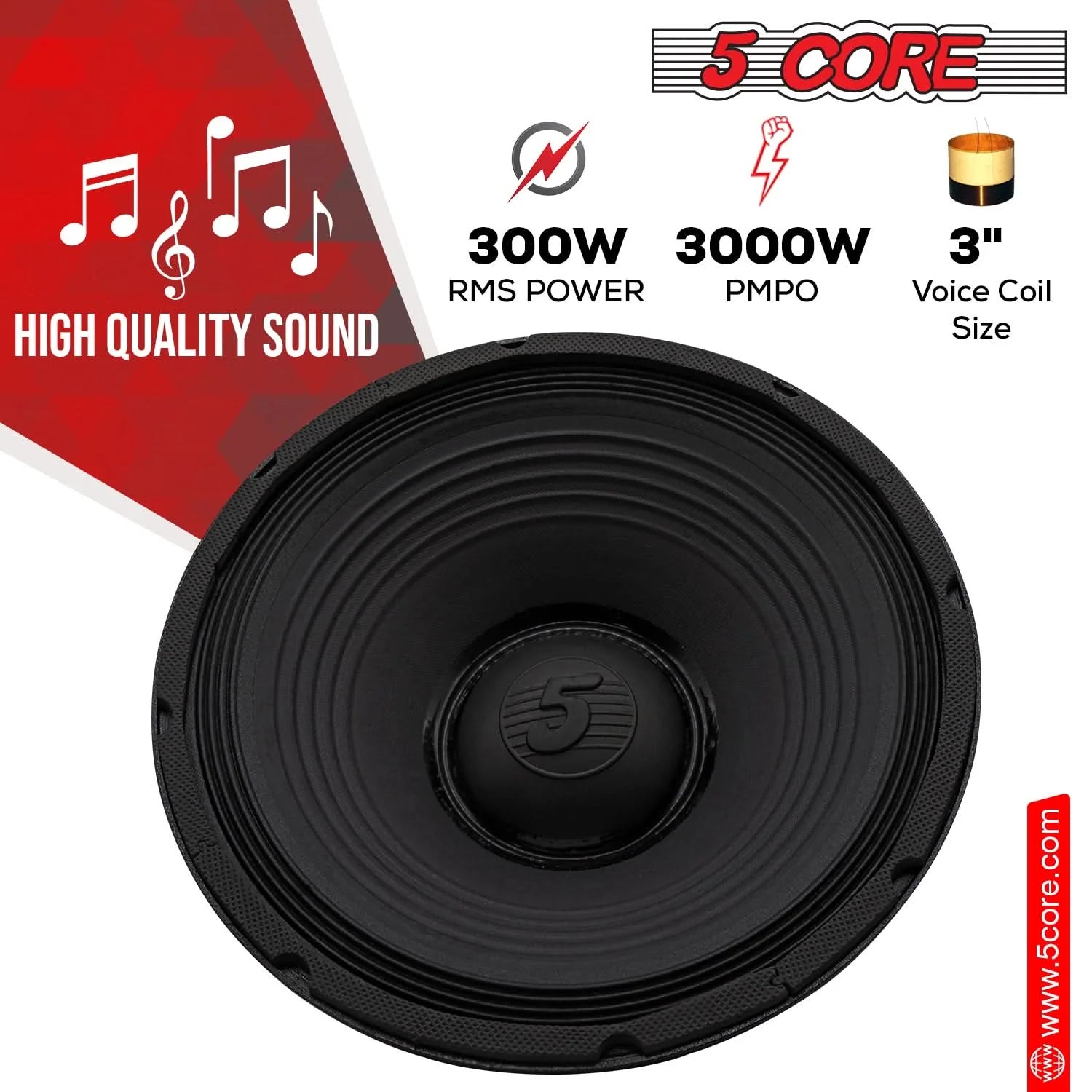 5Core 15 Inch Subwoofer Speaker 8 Ohm Full Range Replacement DJ Bass Sub Woofer