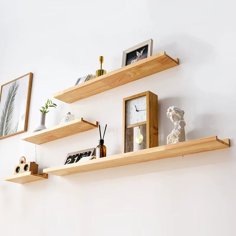 Premium Wood Bathroom Rack Wallmounted Shower Room Kitchen Shelf Cosmetic Storage Multi-Purpose Entrance Wall Shelf Solid Septum