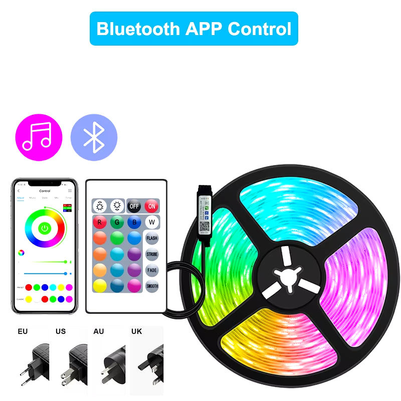 Bluetooth Wifi APP Controller LED Strip Lights RGB 5050 SMD Flexible Ribbon USB LED Light with Power Adapt Tape Diode