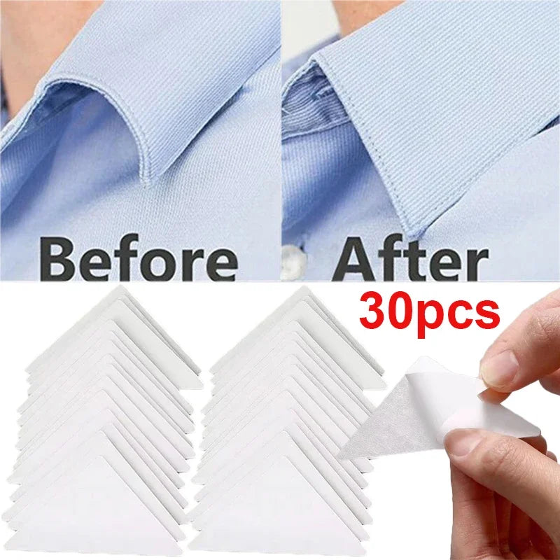 Collar Sticker Polo T-Shirt Stand Collar Shaper Fixed Pads Anti-Roll Adhesive Clear Triangle Tape Shirts Collar Tidy Stickers