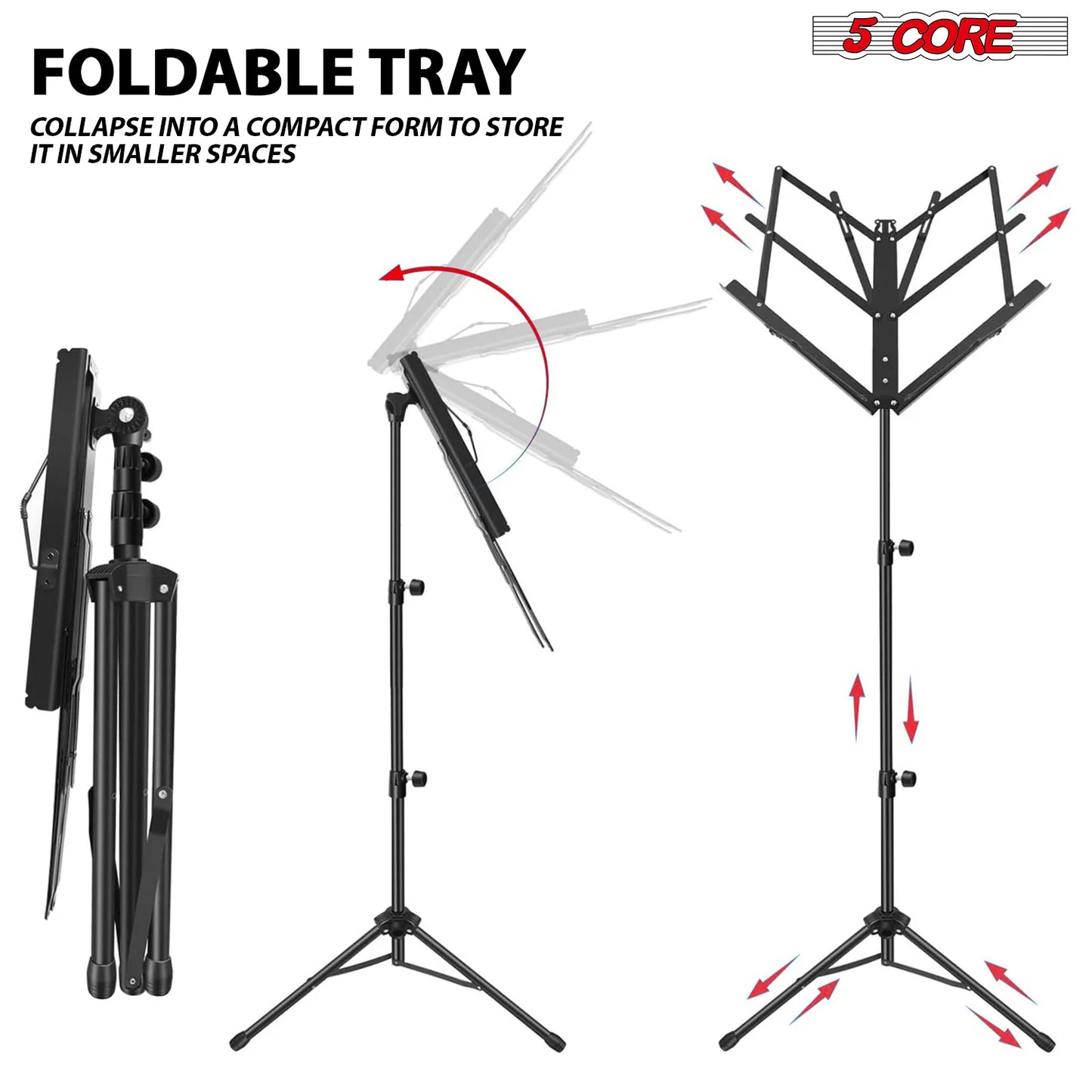 5Core Music Stand for Sheet Music Portable Tripod Adjustable Folding Note Holder BLACK